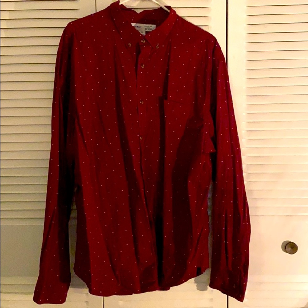Mens Long Sleeve Dress Shirt Burgundy XXL Slim